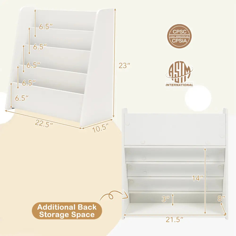 4-Tier Kids Bookshelf with Deep Compartments for Bedroom-White - White - Kids Storage
