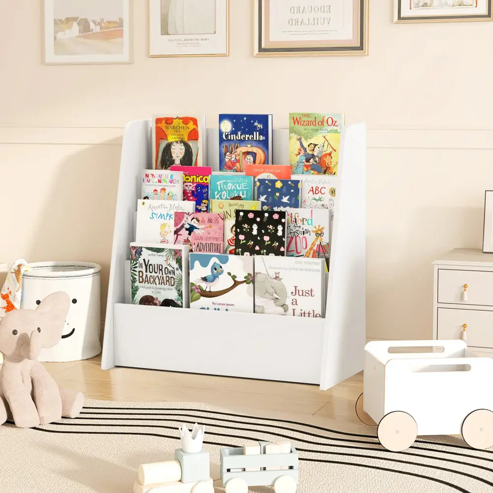 4-Tier Kids Bookshelf with Deep Compartments for Bedroom-White - White - Kids Storage