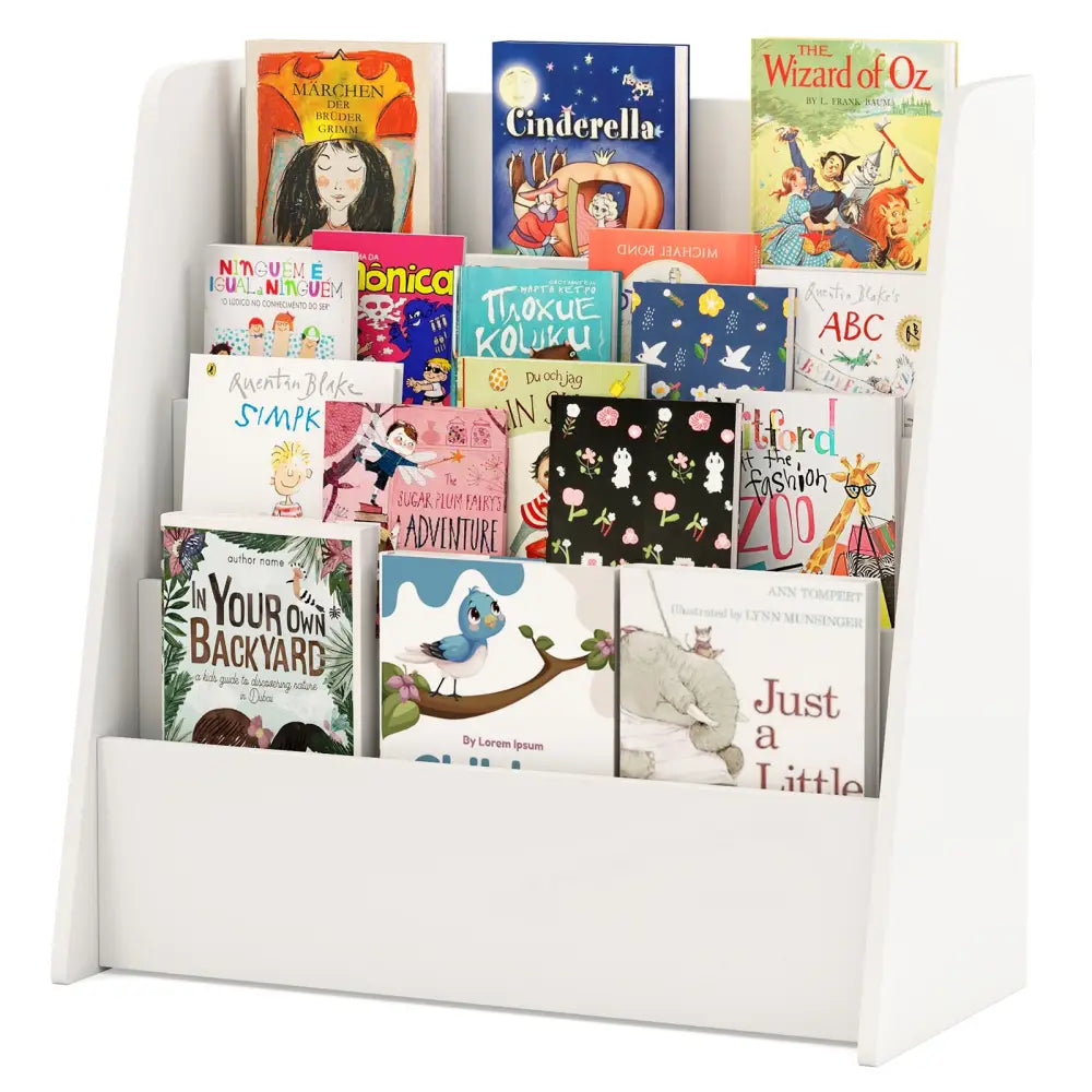4-Tier Kids Bookshelf with Deep Compartments for Bedroom-White - White - Kids Storage