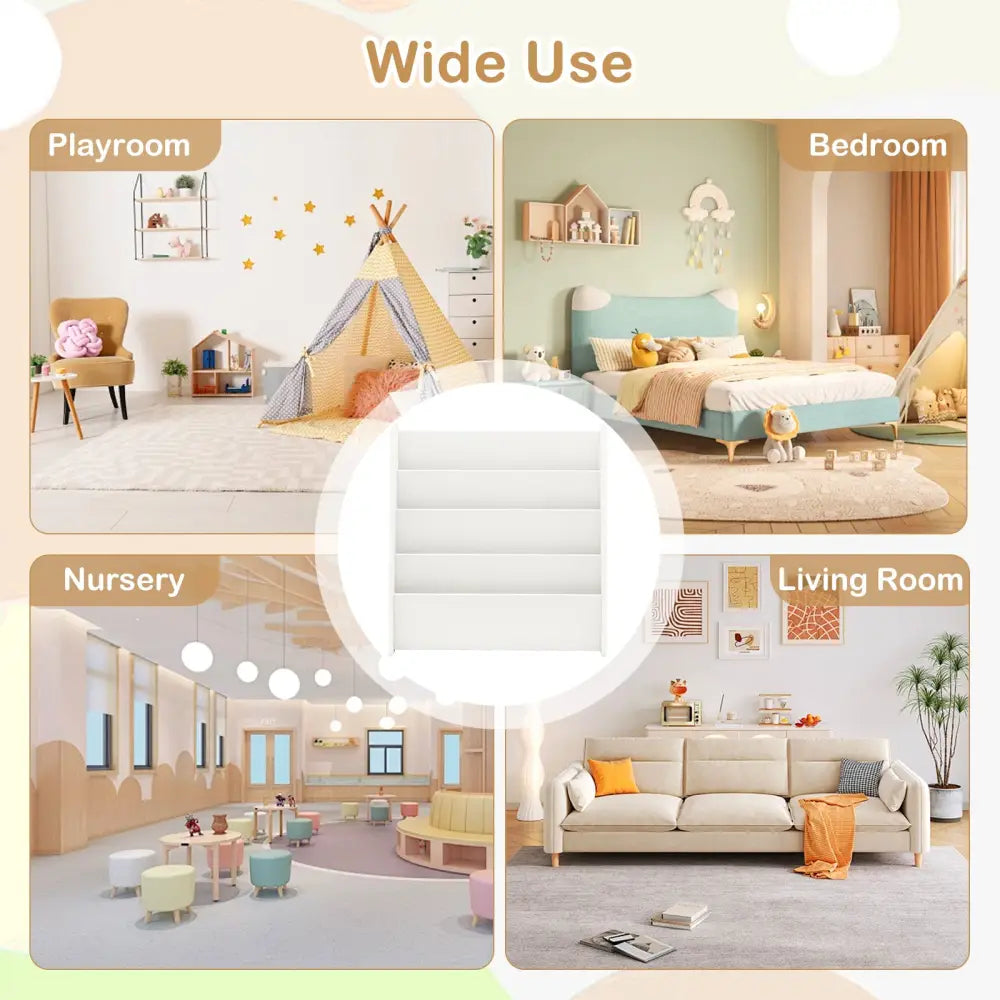4-Tier Kids Bookshelf with Deep Compartments for Bedroom-White - White - Kids Storage