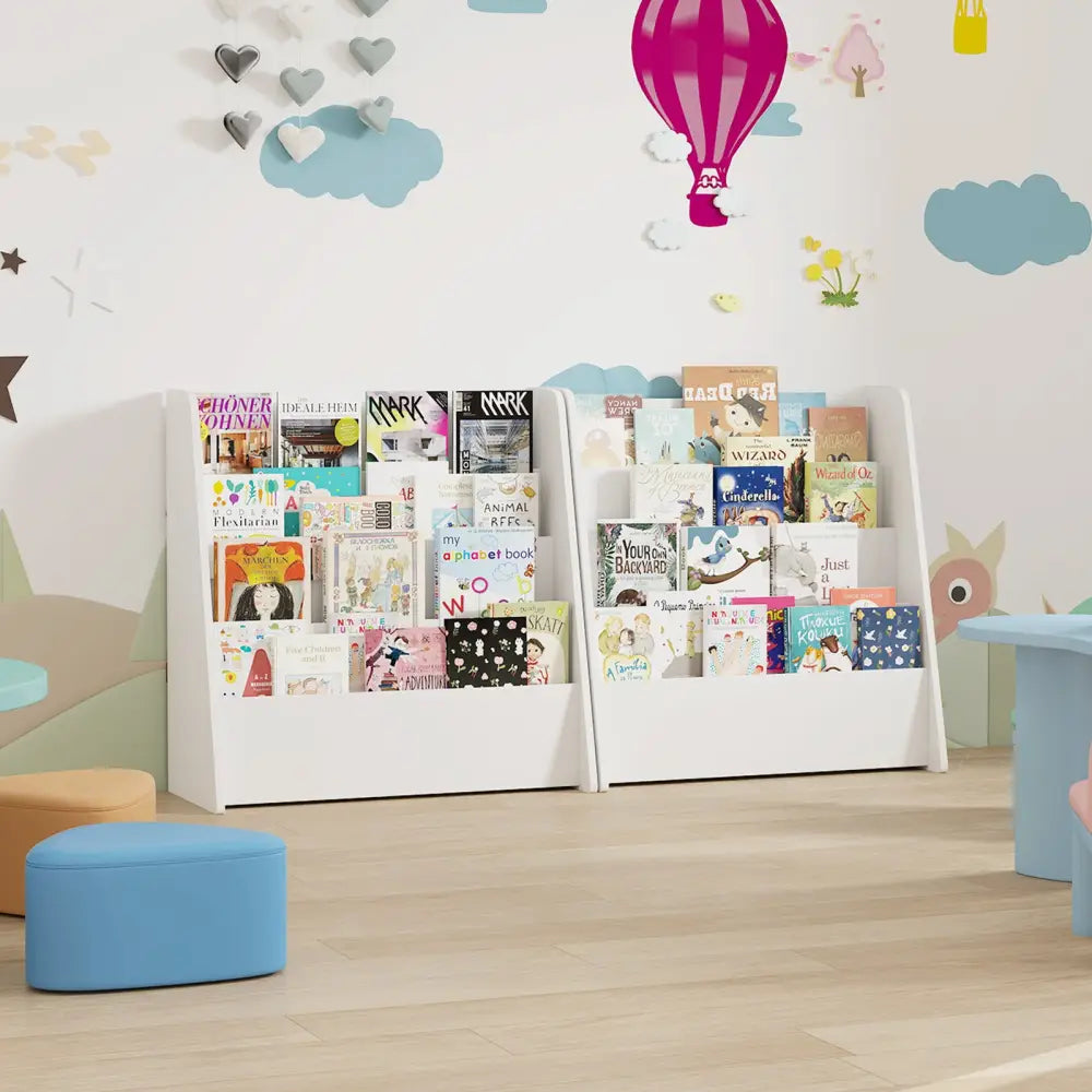4-Tier Kids Bookshelf with Deep Compartments for Bedroom-White - White - Kids Storage