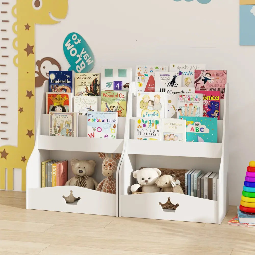 4-Tier Kids Bookshelf with Shelves and Compartment for Toddlers-White - White - Kids Storage