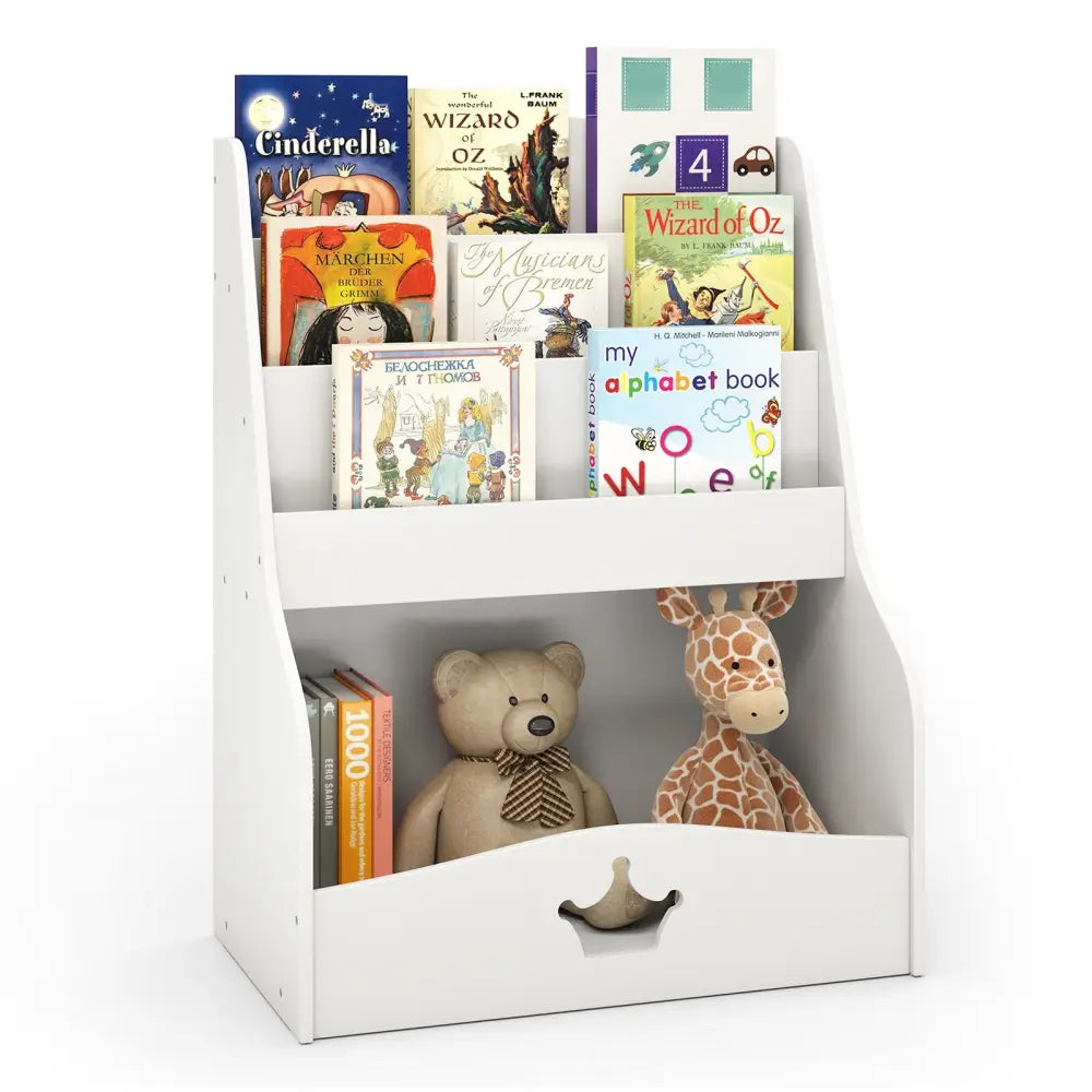 4-Tier Kids Bookshelf with Shelves and Compartment for Toddlers-White - White - Kids Storage