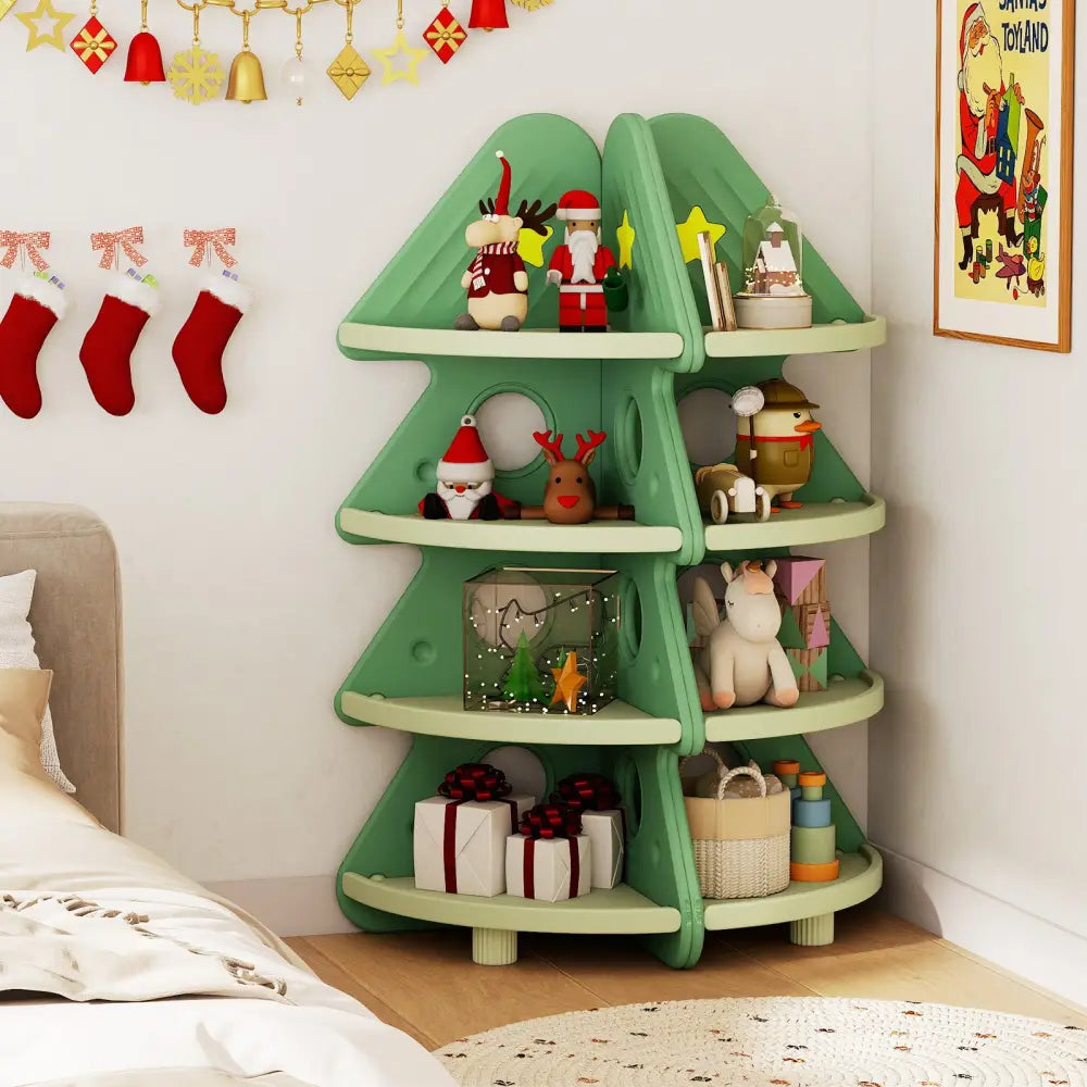4-Tier Kids Corner Bookshelf Baby Display Shelf for Kids Room-Green - Green - Kids Storage