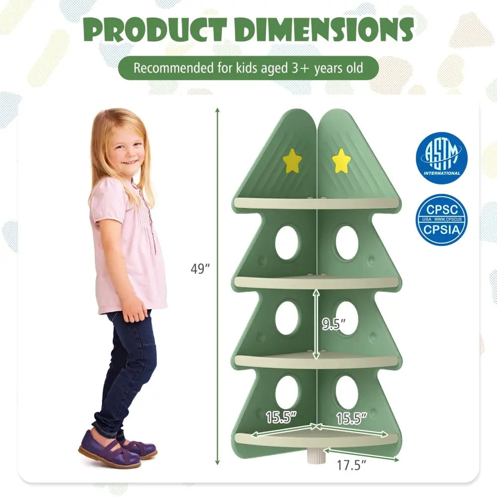 4-Tier Kids Corner Bookshelf Baby Display Shelf for Kids Room-Green - Green - Kids Storage