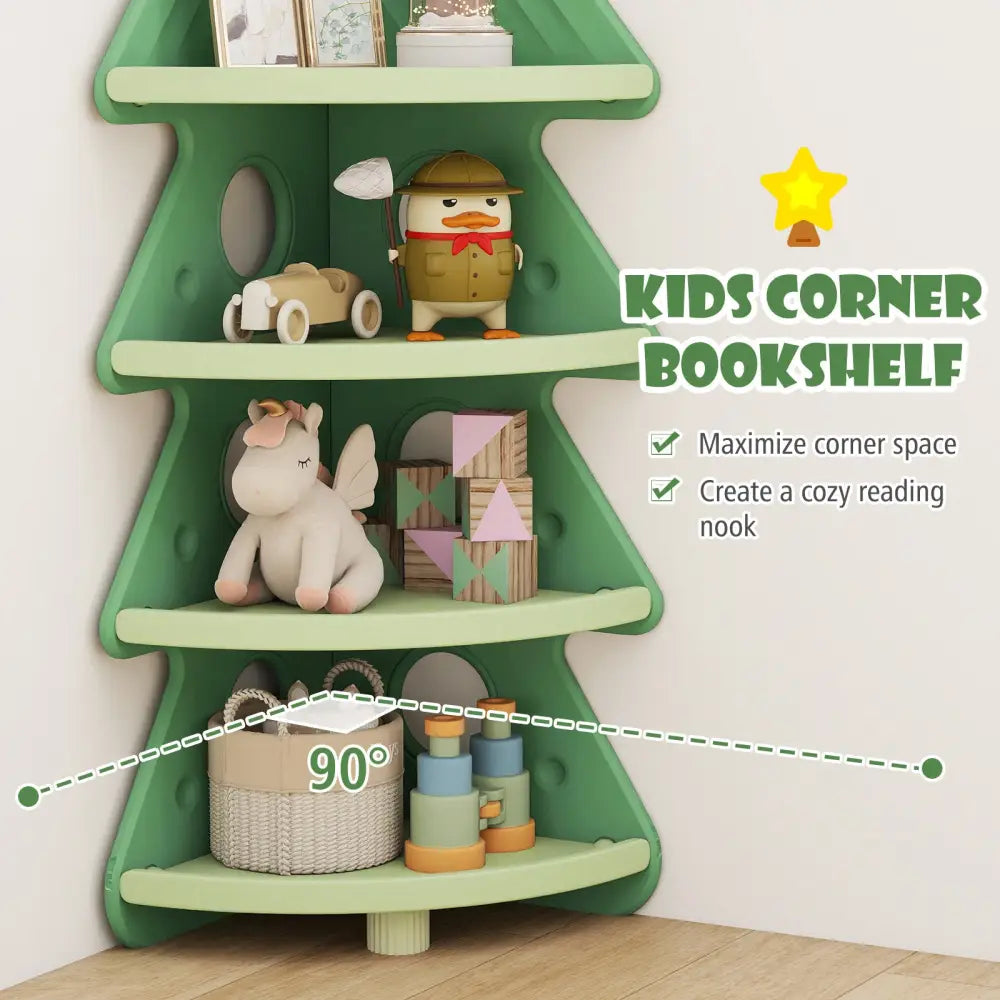 4-Tier Kids Corner Bookshelf Baby Display Shelf for Kids Room-Green - Green - Kids Storage