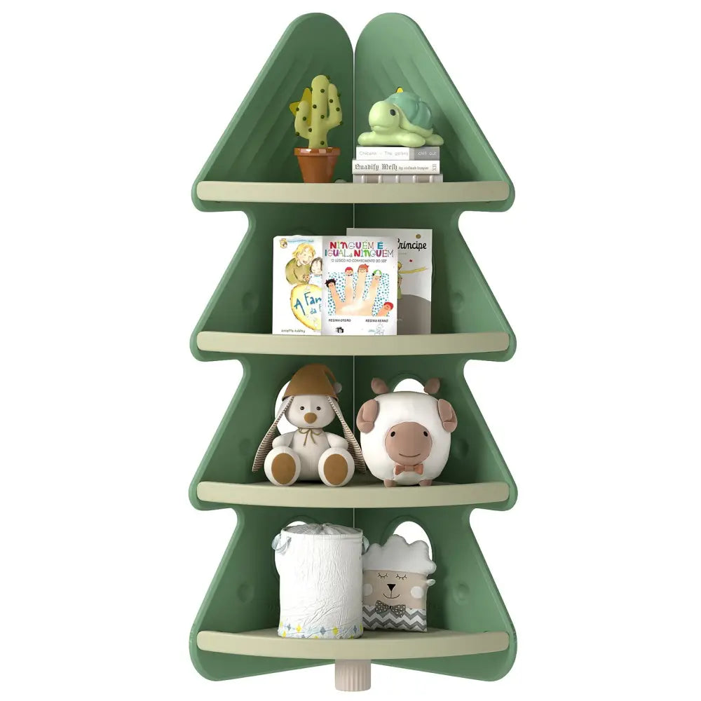 4-Tier Kids Corner Bookshelf Baby Display Shelf for Kids Room-Green - Green - Kids Storage