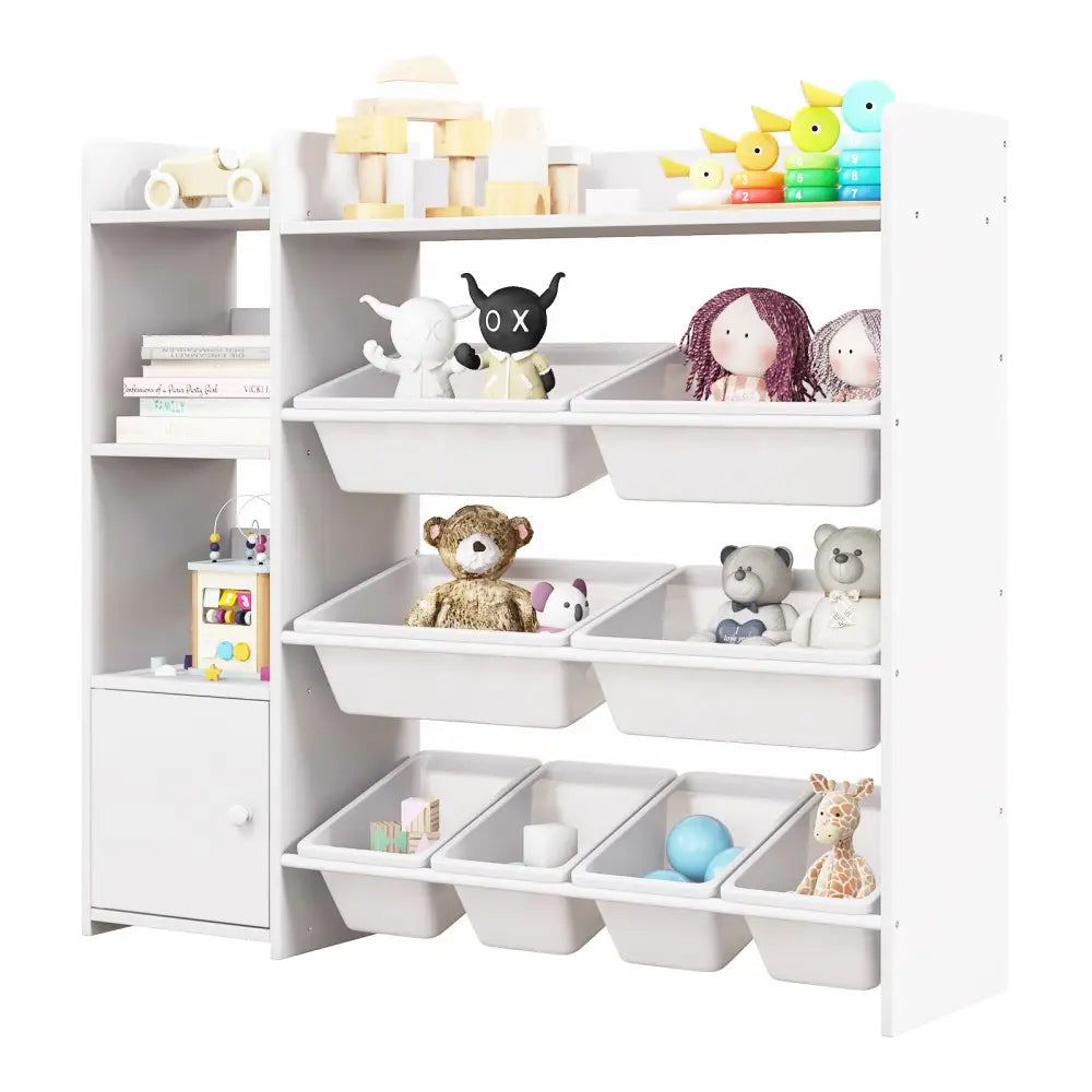 4-Tier Kids Toy Storage Organizer Bookshelf and Toy Storage Rack with Door-White - White - Kids Storage