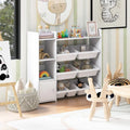 4-Tier Kids Toy Storage Organizer Bookshelf and Toy Storage Rack with Door-White - White - Kids Storage