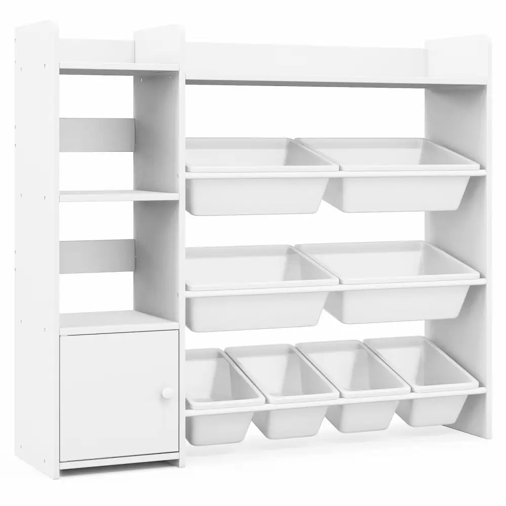 4-Tier Kids Toy Storage Organizer Bookshelf and Toy Storage Rack with Door-White - White - Kids Storage