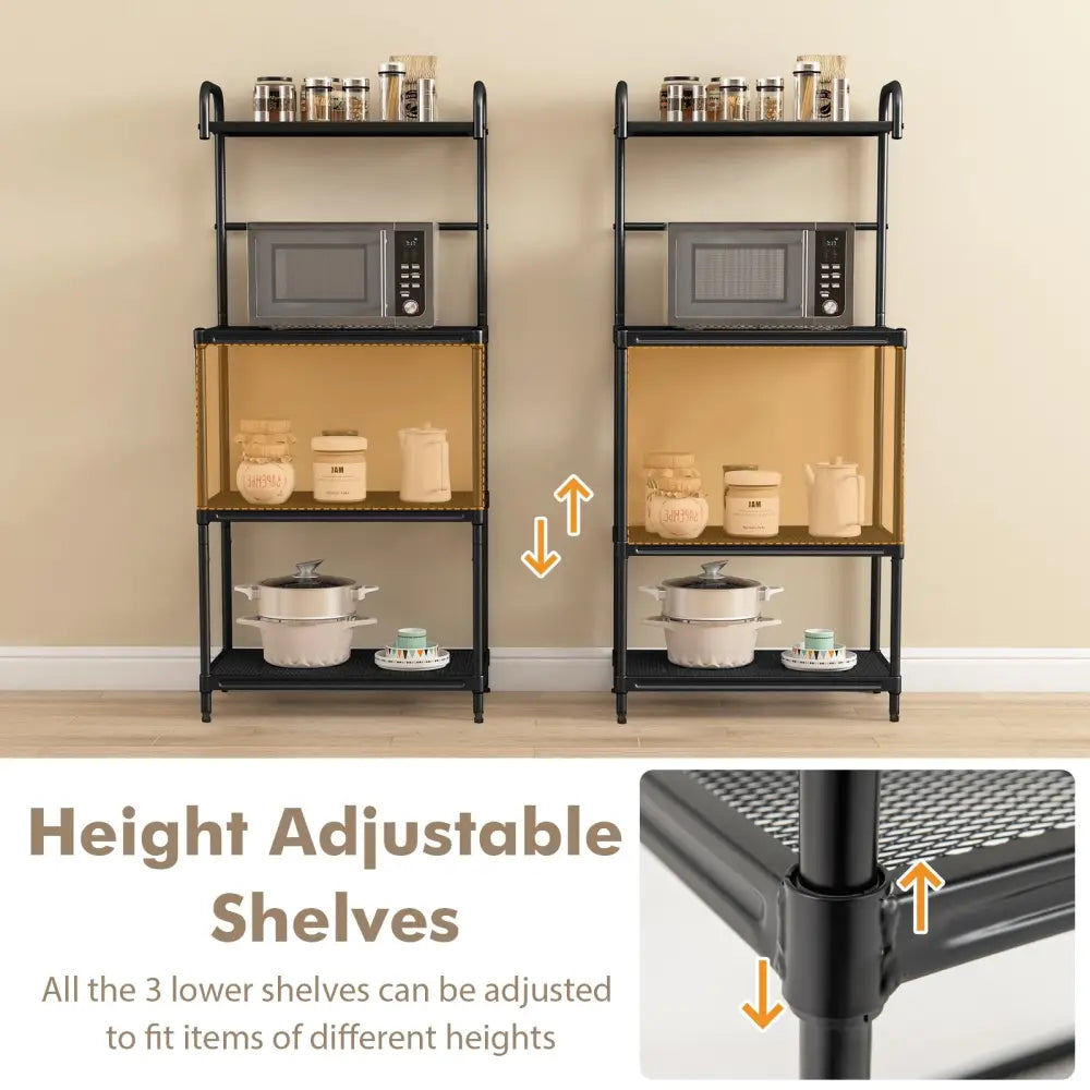 4-Tier Kitchen Microwave Storage Rack with Metal Shelves-Black - Black - Baker’s Racks
