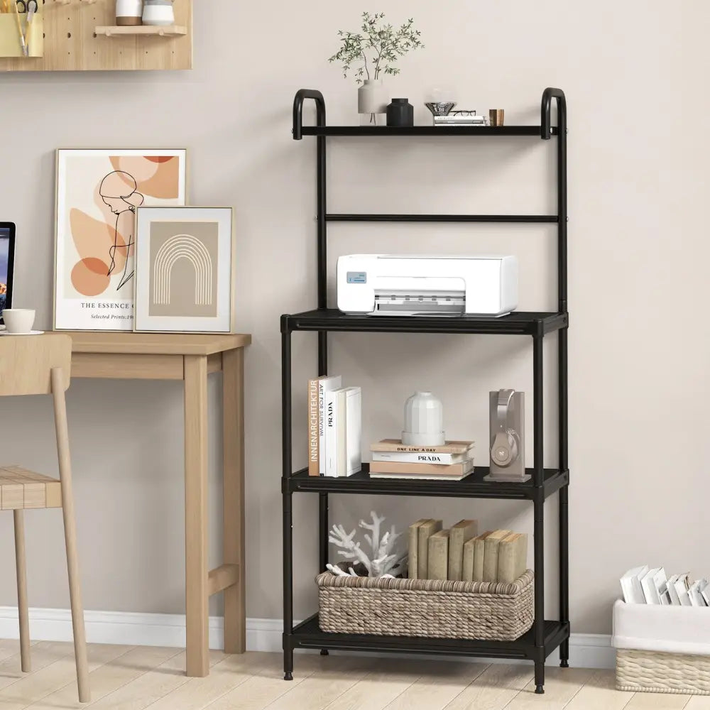 4-Tier Kitchen Microwave Storage Rack with Metal Shelves-Black - Black - Baker’s Racks