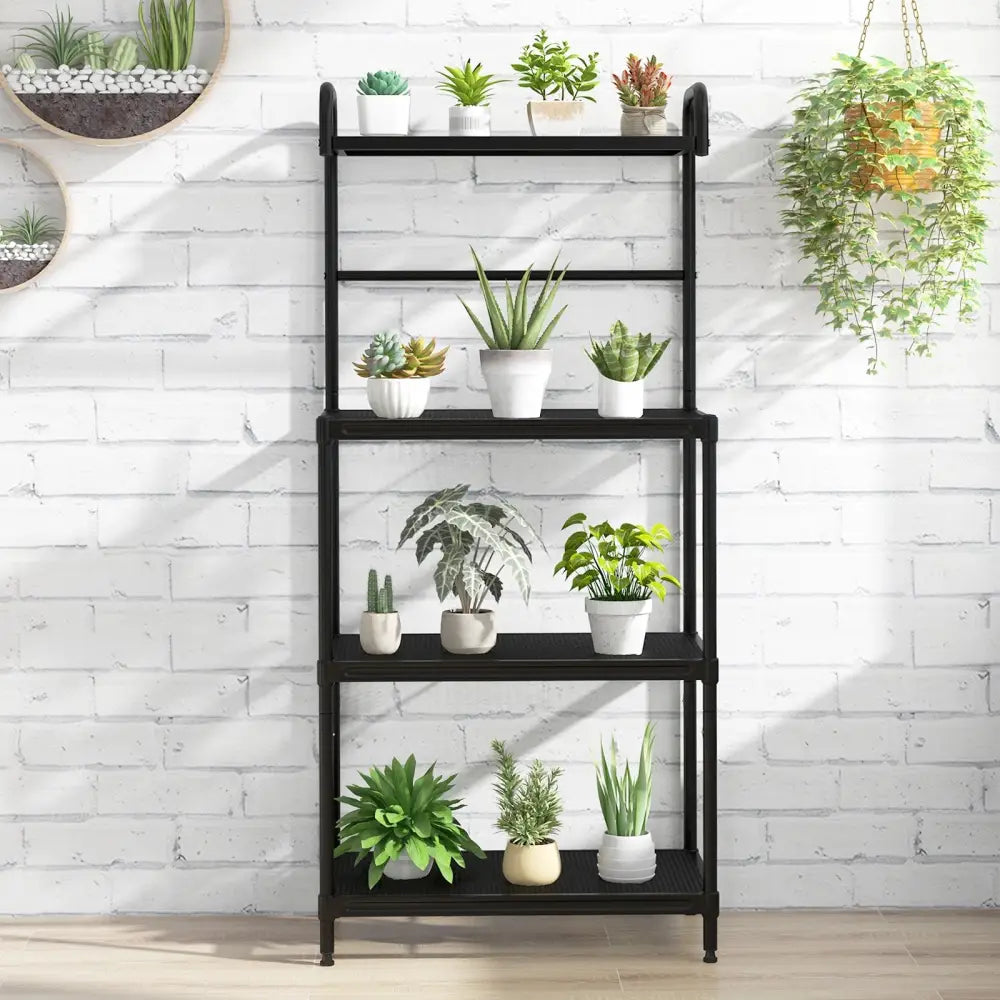 4-Tier Kitchen Microwave Storage Rack with Metal Shelves-Black - Black - Baker’s Racks