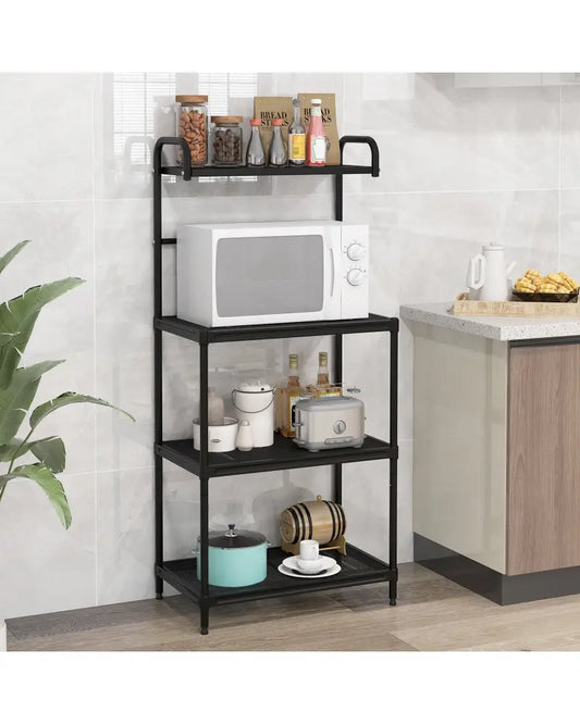4-Tier Kitchen Microwave Storage Rack with Metal Shelves-Black - Black - Baker’s Racks