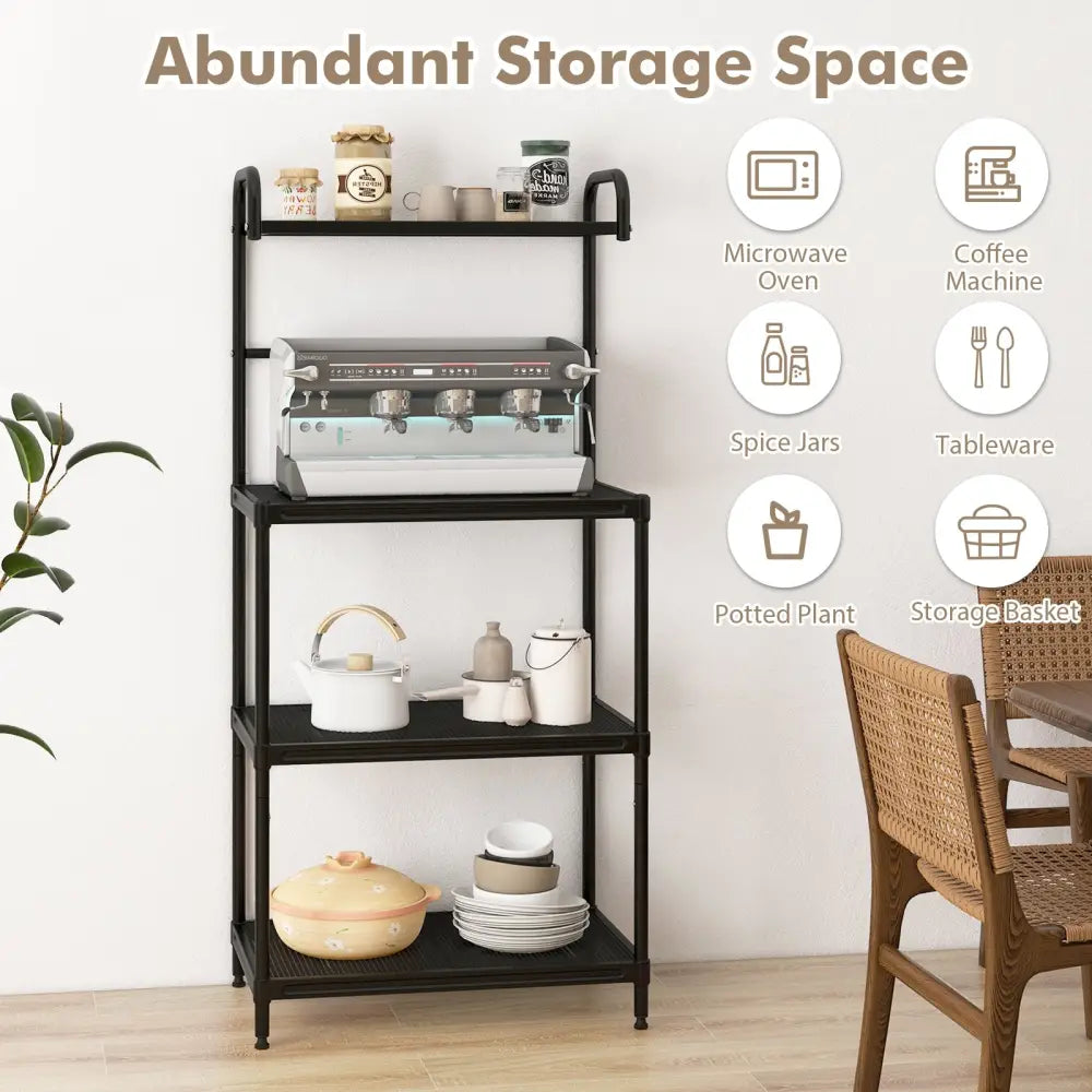 4-Tier Kitchen Microwave Storage Rack with Metal Shelves-Black - Black - Baker’s Racks