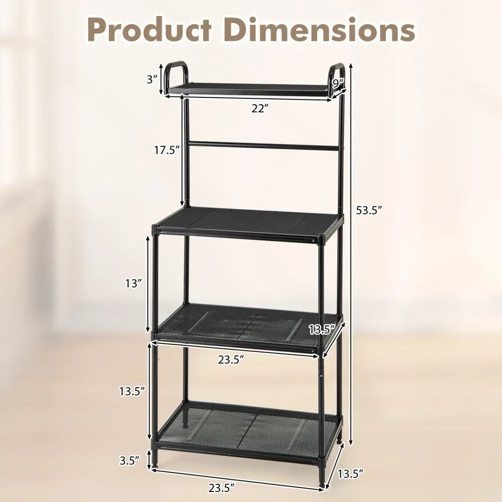 4-Tier Kitchen Microwave Storage Rack with Metal Shelves-Black - Black - Baker’s Racks