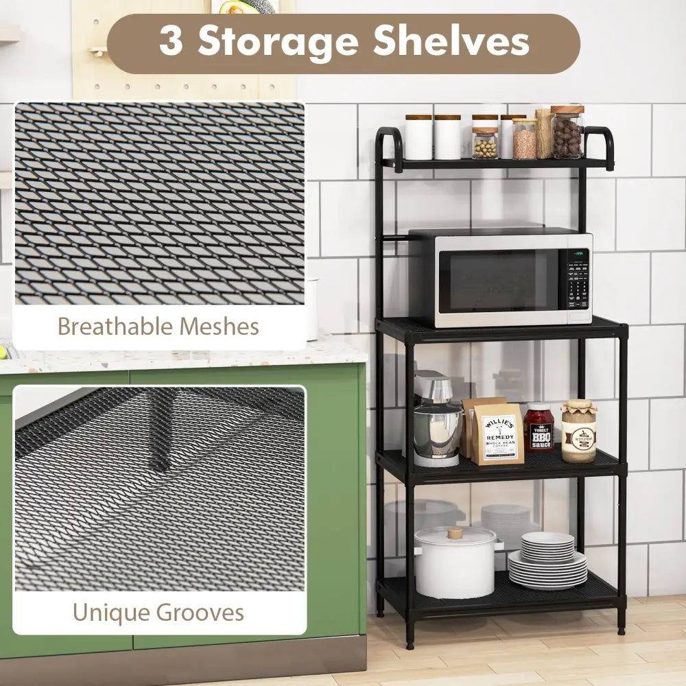 4-Tier Kitchen Microwave Storage Rack with Metal Shelves-Black - Black - Baker’s Racks