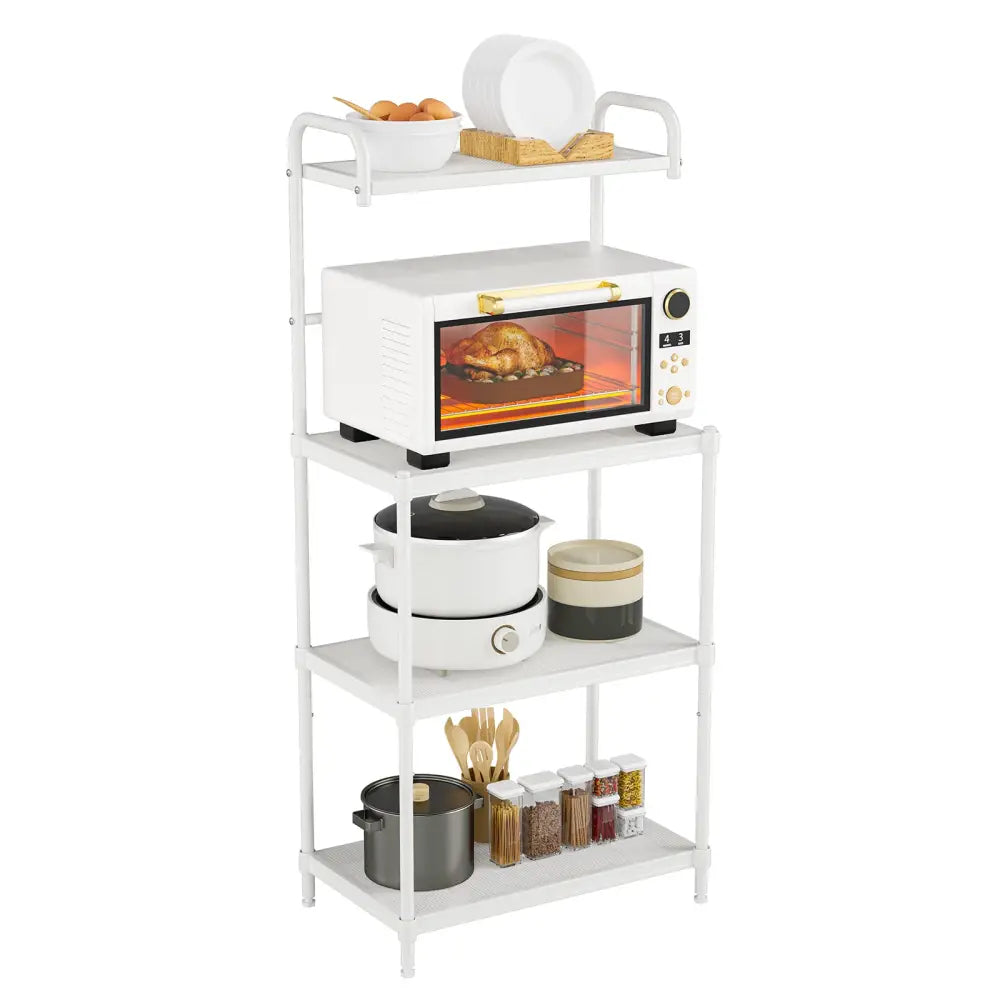 4-Tier Kitchen Storage Baker Microwave Oven Rack Shelves-White - White - Baker’s Racks