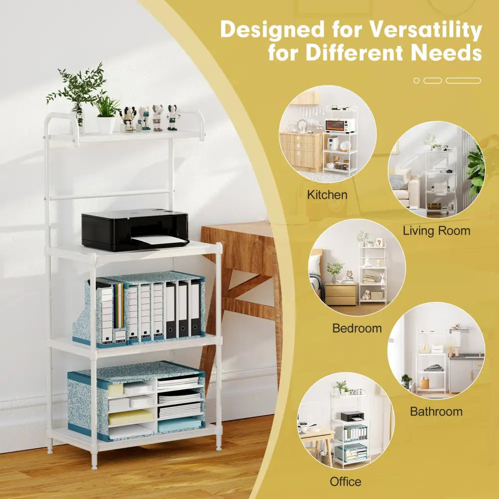 4-Tier Kitchen Storage Baker Microwave Oven Rack Shelves-White - White - Baker’s Racks