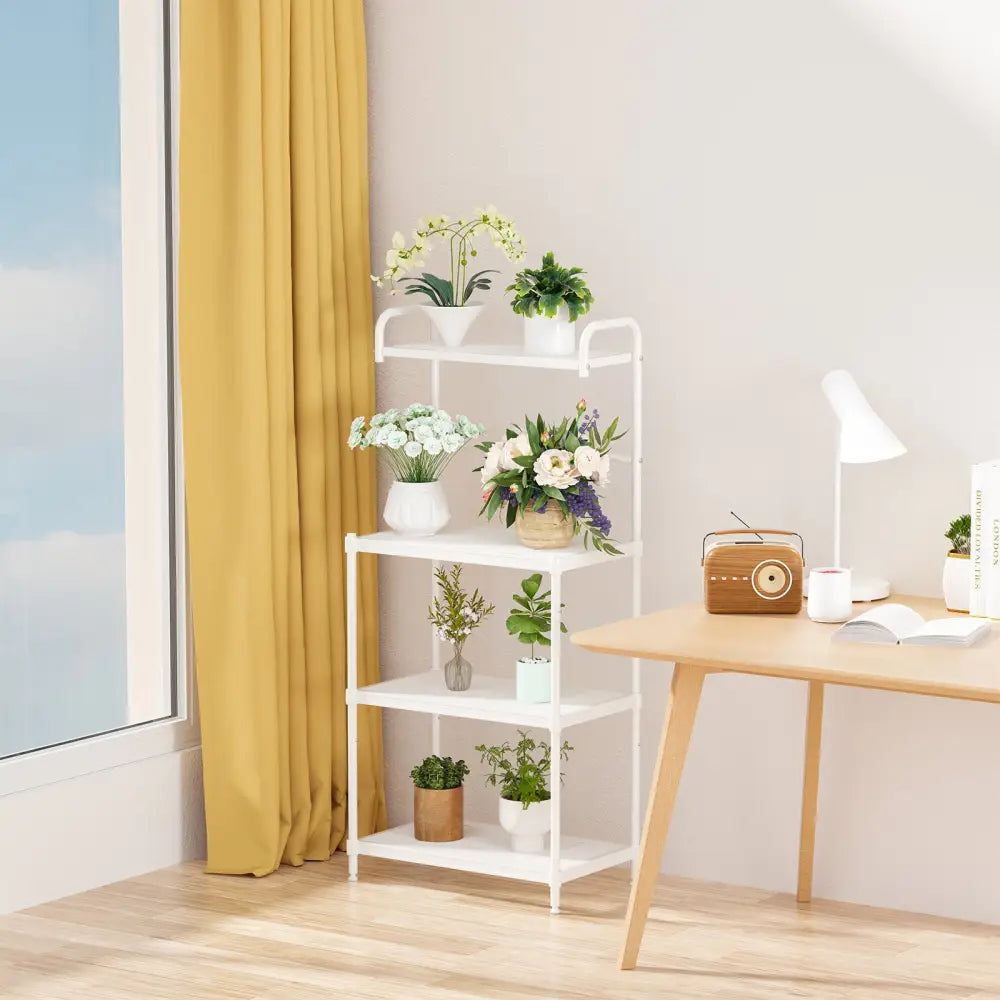 4-Tier Kitchen Storage Baker Microwave Oven Rack Shelves-White - White - Baker’s Racks