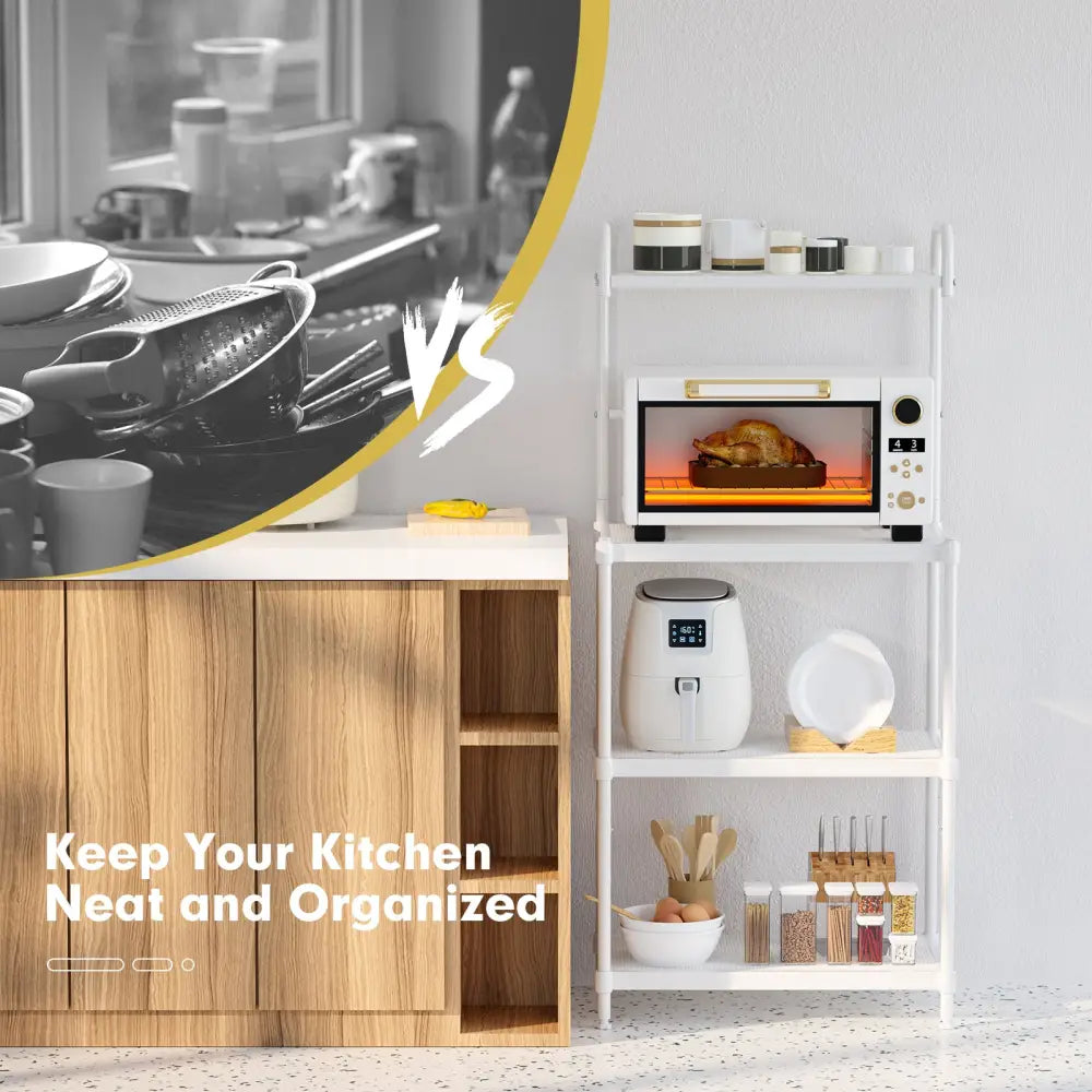4-Tier Kitchen Storage Baker Microwave Oven Rack Shelves-White - White - Baker’s Racks
