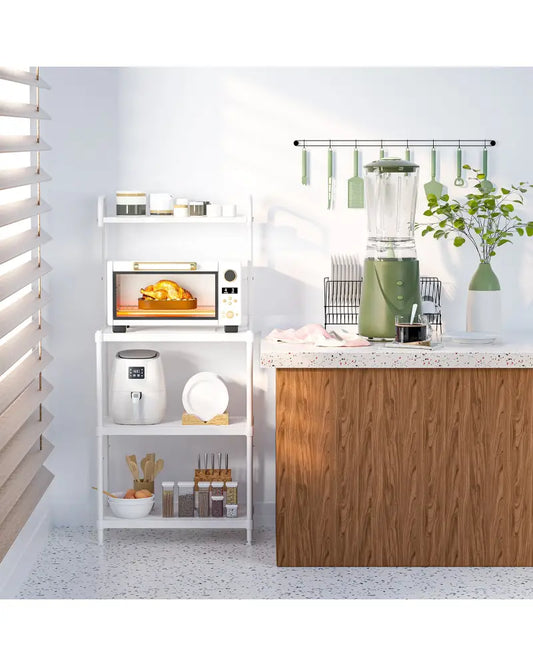 4-Tier Kitchen Storage Baker Microwave Oven Rack Shelves-White - White - Baker’s Racks