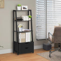 4-Tier Ladder Bookshelf Storage Display with 2 Drawers - Black - Bookcases
