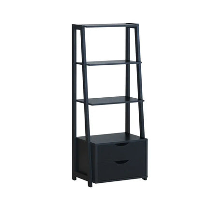 4-Tier Ladder Bookshelf Storage Display with 2 Drawers - Black - Bookcases