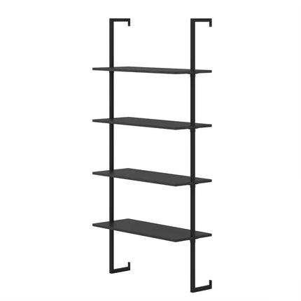 4-Tier Ladder Shelf Open Wall Mounted Bookcase with Wooden Boards and Metal Frame-Black Costway