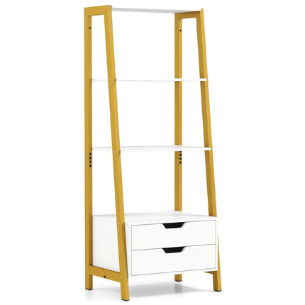 4-Tier Ladder Shelf with 2 Drawers 52.5 Inch Tall Freestanding Bookcase-White Costway