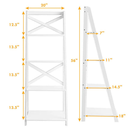4-tier Leaning Free Standing Ladder Shelf Bookcase-White Costway
