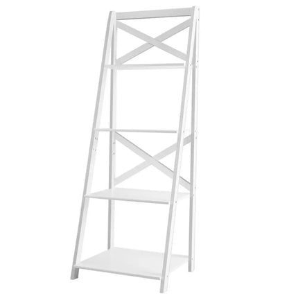4-tier Leaning Free Standing Ladder Shelf Bookcase-White Costway