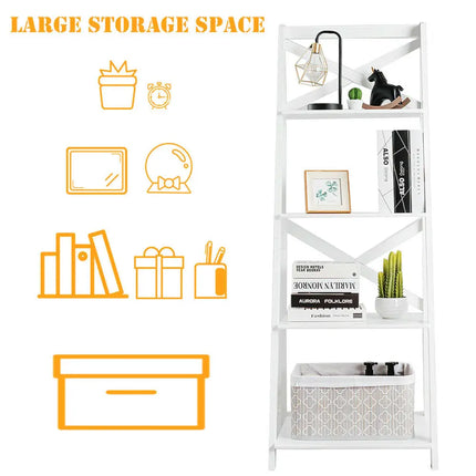 4-tier Leaning Free Standing Ladder Shelf Bookcase-White Costway
