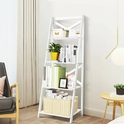 4-tier Leaning Free Standing Ladder Shelf Bookcase-White Costway