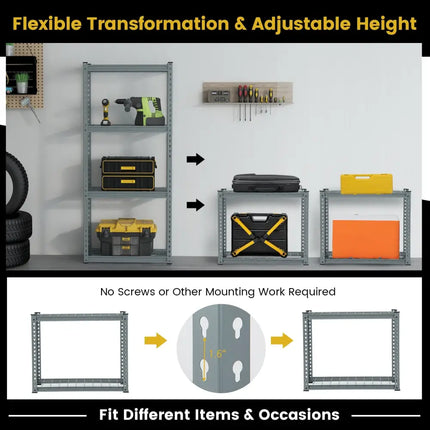 4-Tier Metal Shelving Unit with Anti-slip Foot Pad and Anti-tipping Device-Gray - Gray - Garages