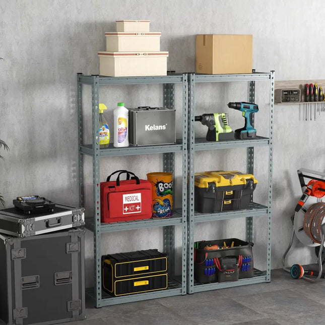 4-Tier Metal Shelving Unit with Anti-slip Foot Pad and Anti-tipping Device-Gray - Gray - Garages