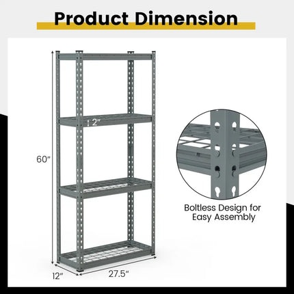 4-Tier Metal Shelving Unit with Anti-slip Foot Pad and Anti-tipping Device-Gray - Gray - Garages