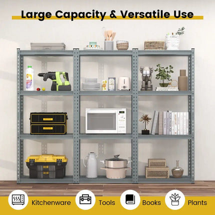 4-Tier Metal Shelving Unit with Anti-slip Foot Pad and Anti-tipping Device-Gray - Gray - Garages