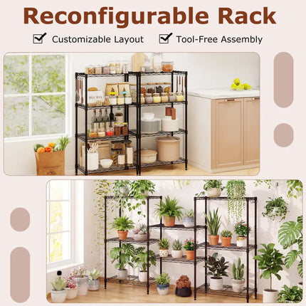 4-Tier Metal Storage Shelving Unit Set of 2 with V-Shaped Wire Rack-Black - Black - Garages
