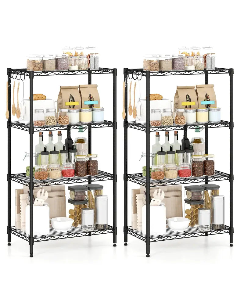 4-Tier Metal Storage Shelving Unit Set of 2 with V-Shaped Wire Rack-Black - Black - Garages