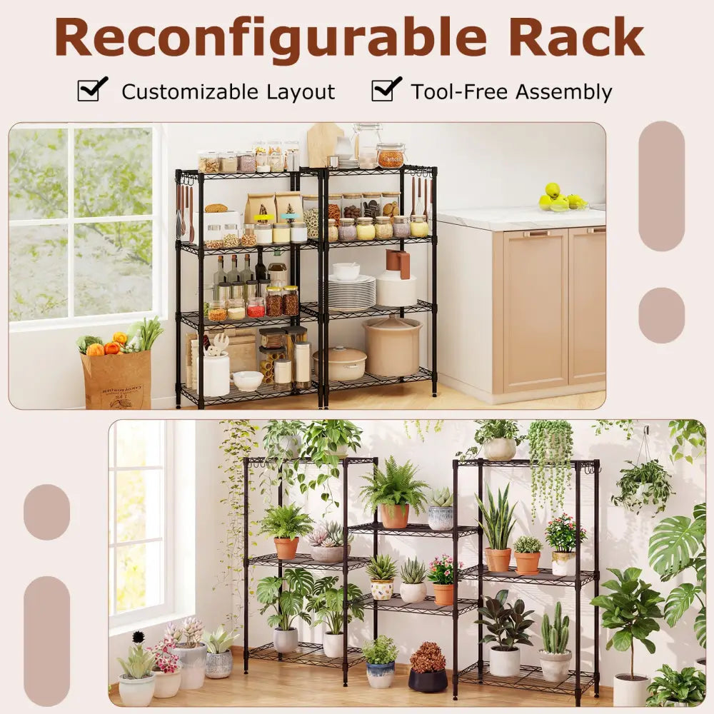 4-Tier Metal Storage Shelving Unit Set of 2 with V-Shaped Wire Rack-Black - Black - Garages