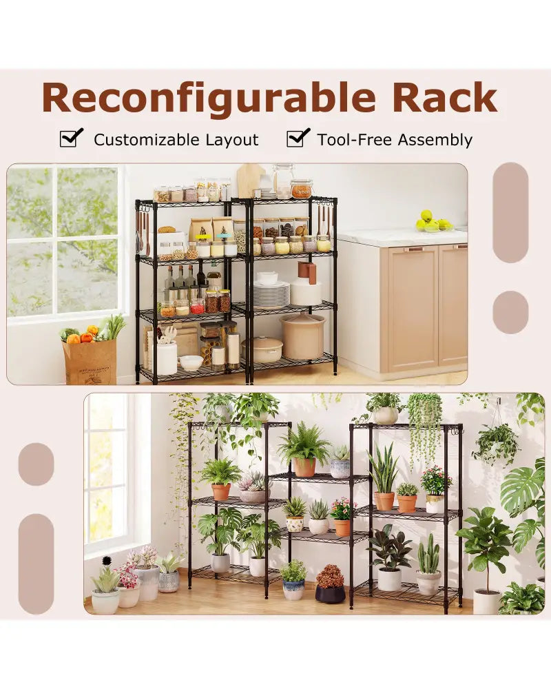 4-Tier Metal Storage Shelving Unit Set of 2 with V-Shaped Wire Rack-Black - Black - Garages
