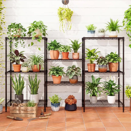4-Tier Metal Storage Shelving Unit Set of 2 with V-Shaped Wire Rack-Black - Black - Garages