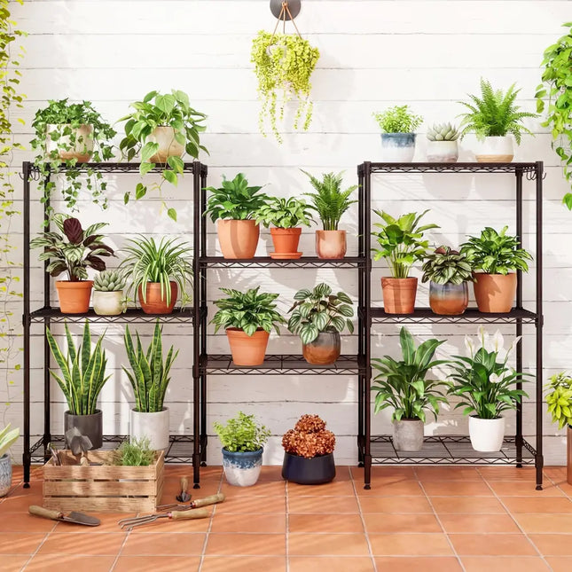 4-Tier Metal Storage Shelving Unit Set of 2 with V-Shaped Wire Rack-Black - Black - Garages
