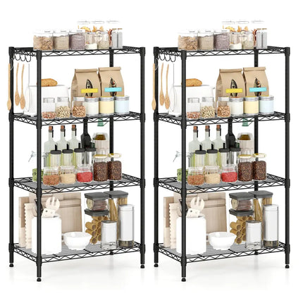 4-Tier Metal Storage Shelving Unit Set of 2 with V-Shaped Wire Rack-Black - Black - Garages