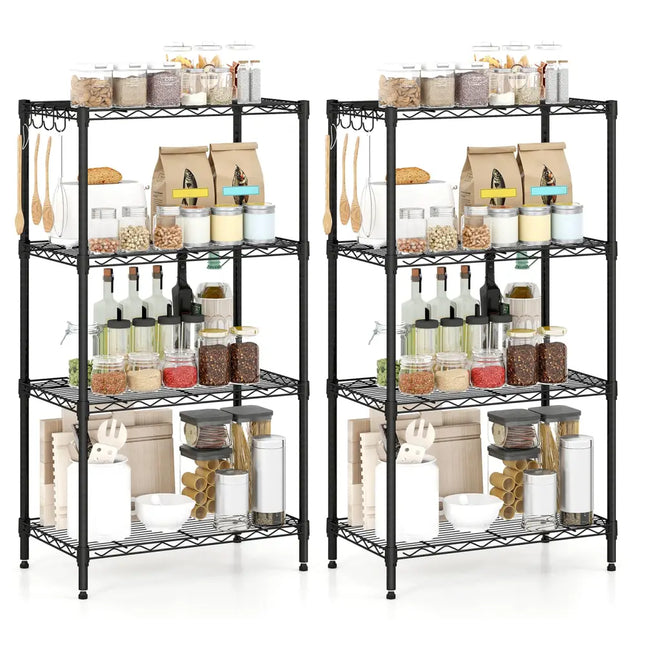 4-Tier Metal Storage Shelving Unit Set of 2 with V-Shaped Wire Rack-Black - Black - Garages