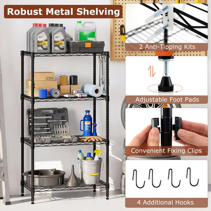 4-Tier Metal Storage Shelving Unit Set of 2 with V-Shaped Wire Rack-Black - Black - Garages