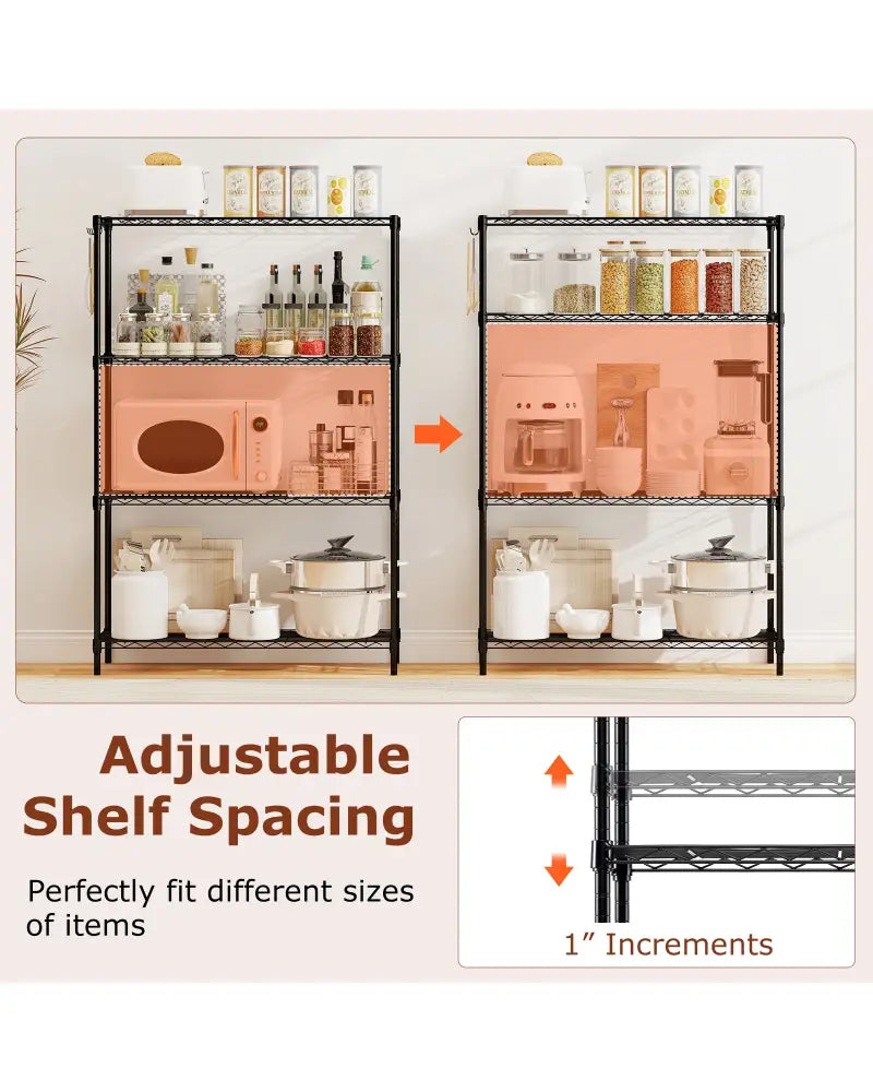 4-Tier Metal Storage Shelving Unit with V-Shaped Wire Rack and 1000 LBS Capacity-Black - Black - Garages