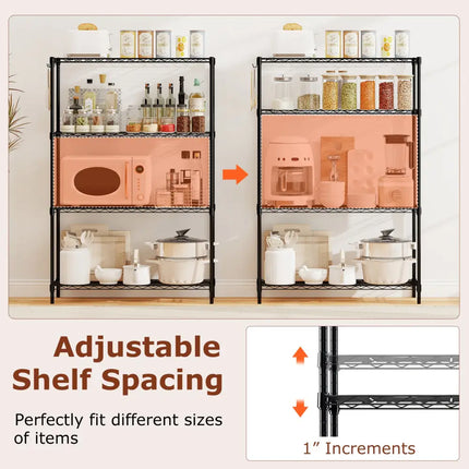 4-Tier Metal Storage Shelving Unit with V-Shaped Wire Rack and 1000 LBS Capacity-Black - Black - Garages