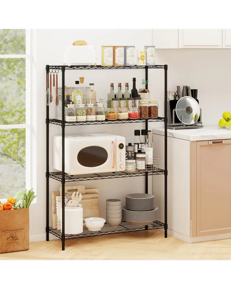 4-Tier Metal Storage Shelving Unit with V-Shaped Wire Rack and 1000 LBS Capacity-Black - Black - Garages